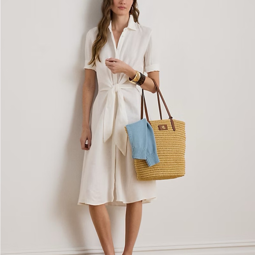 Ralph Lauren Cream Tie-Waist Midi Dress